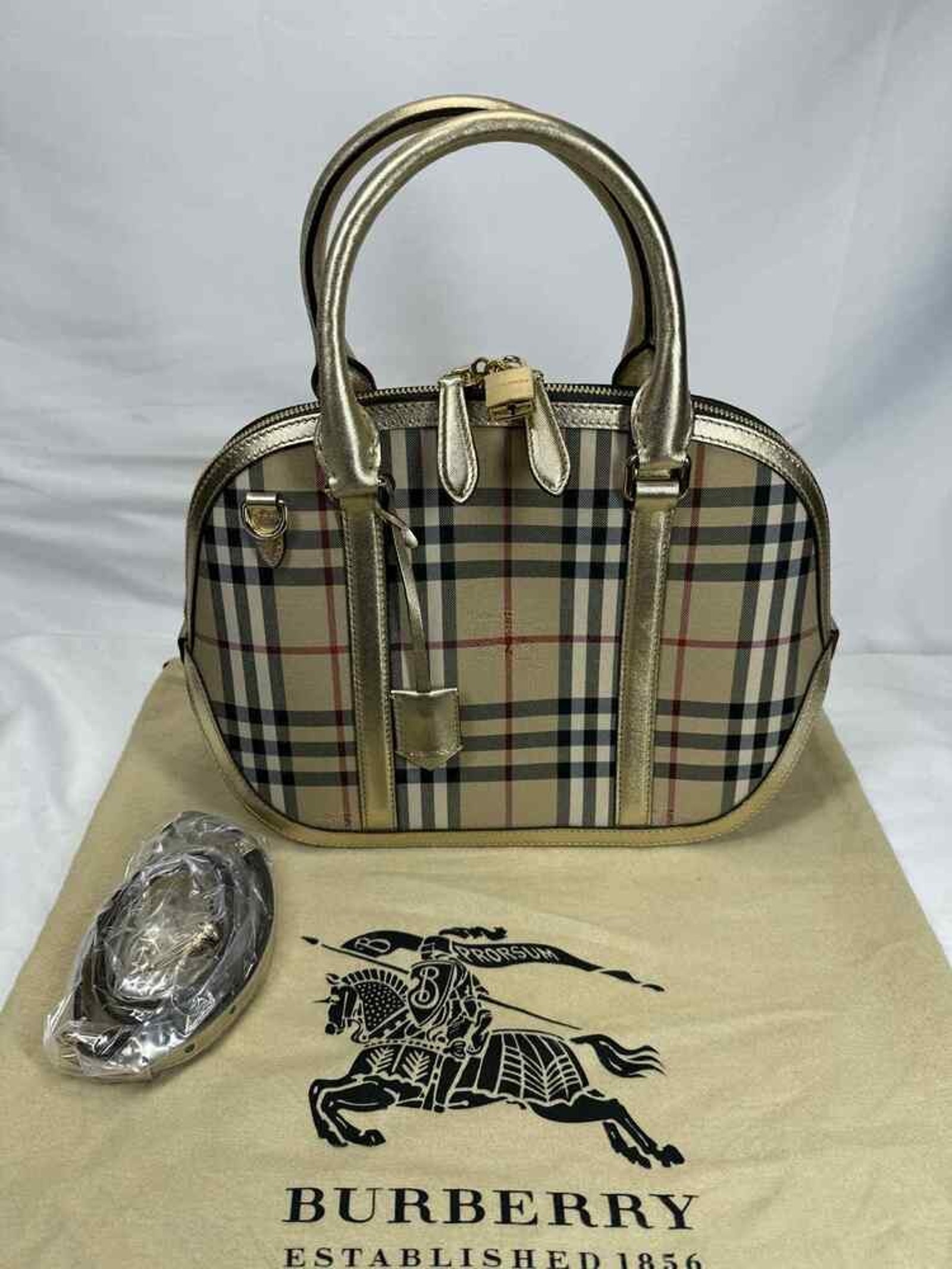 Burberry Horseferry Check Canvas Leather Small Orchard Bowling Bag Spb-Ts 358665